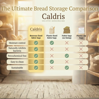 Caldris 100% Cotton-Beeswax Bread Bags